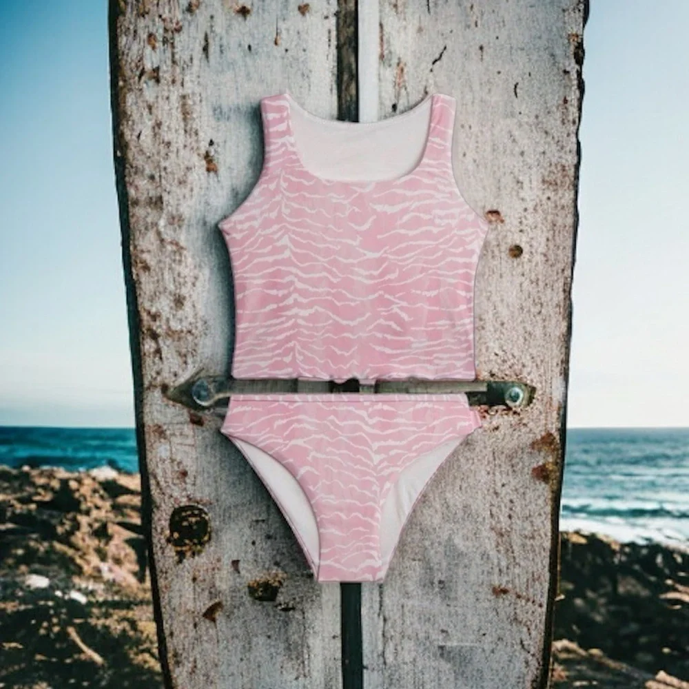 🌻NEW (w/tags) Seafolly Girls Pink & White Zanzibar Zebra Tankini Bottoms Set
